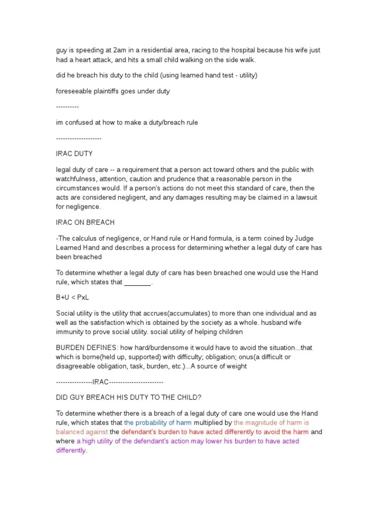 Negligence IRAC Minihypo | Duty Of Care | Negligence