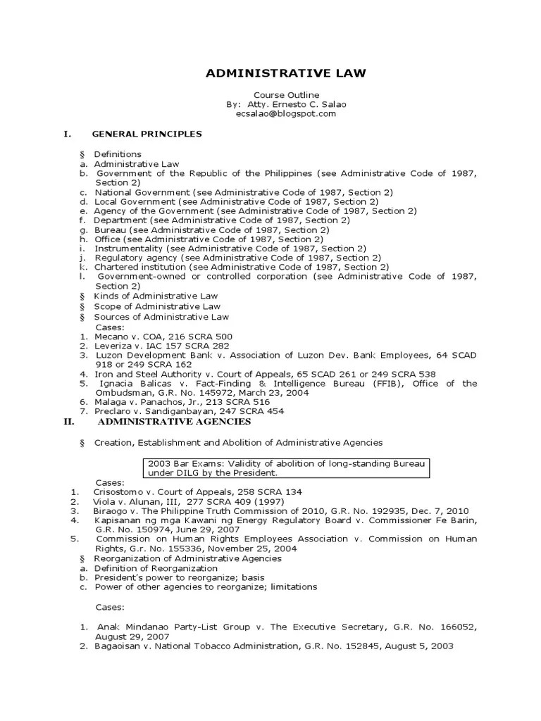 ADMINISTRATIVE LAW Course Outline Sample | PDF | Administrative Law | Legal Concepts