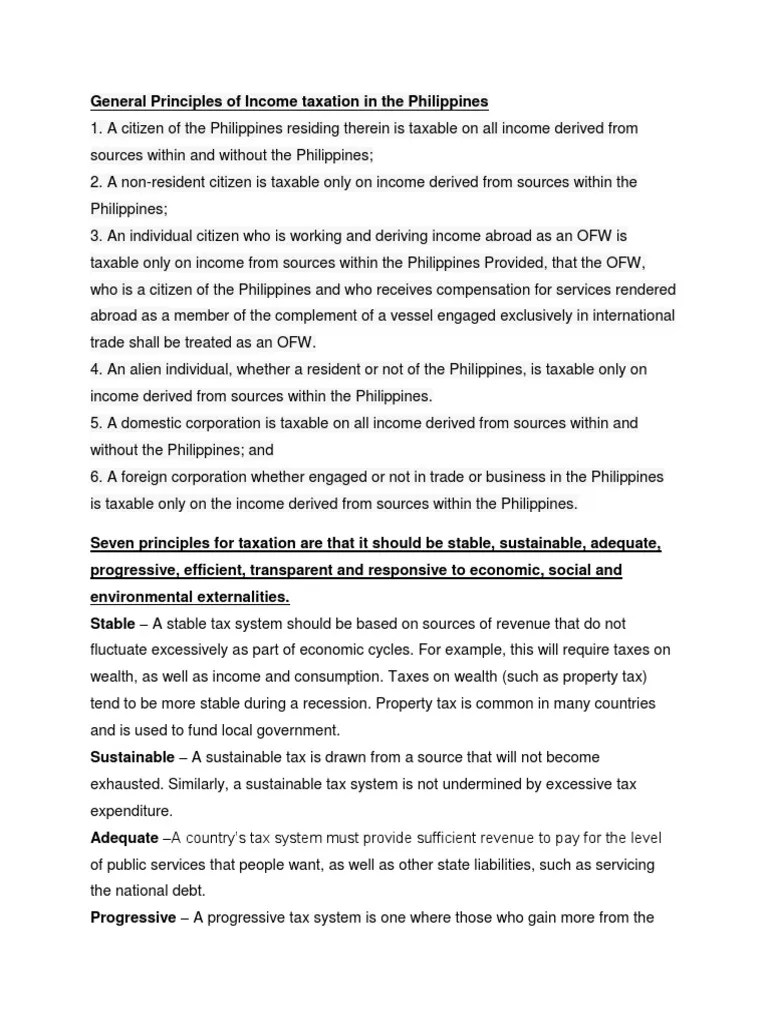 General Principles Of Income Taxation In The Philippines | PDF ...