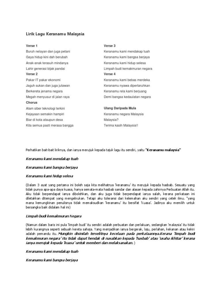Keranamu malaysia adalah salah satu tema kemerdekaan malaysia yang digunakan dari tahun 2000 sehingga tahun 2006. Lirik Lagu Keranamu Malaysia Pdf