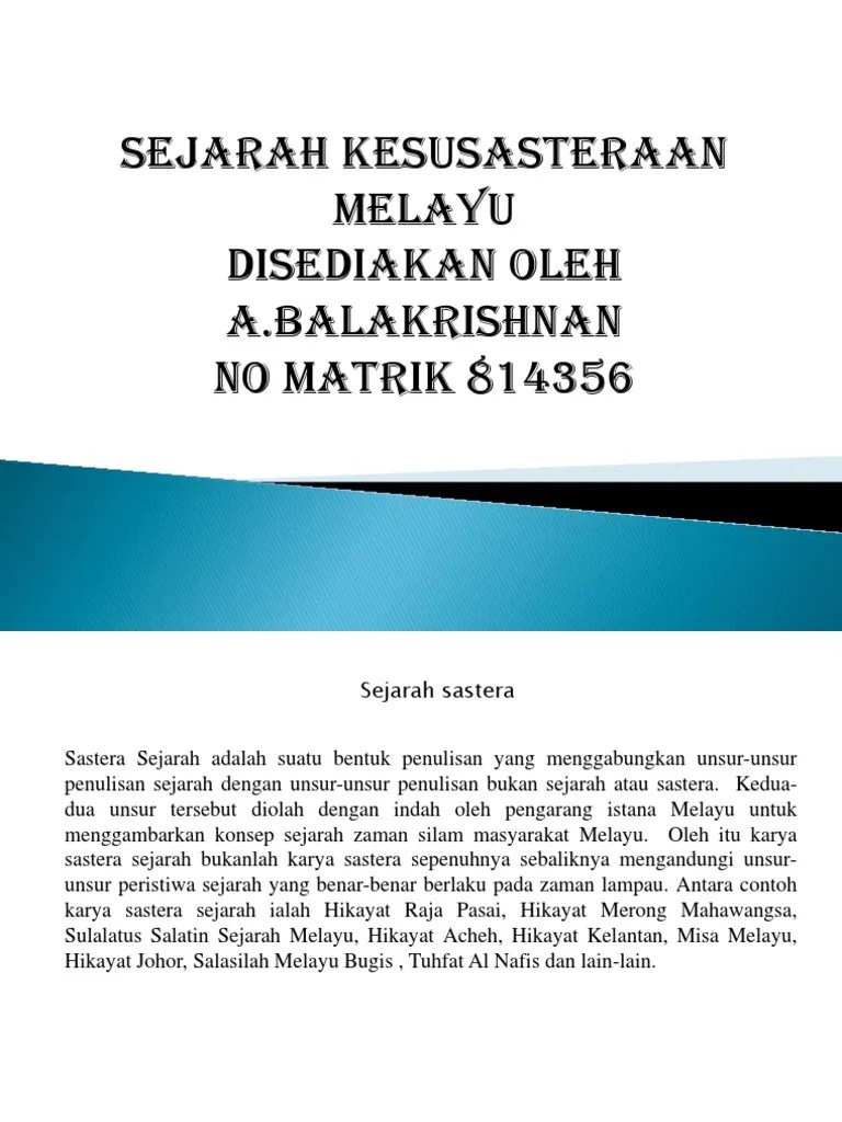Sejarah Kesusasteraan Melayu - Presentation | PDF