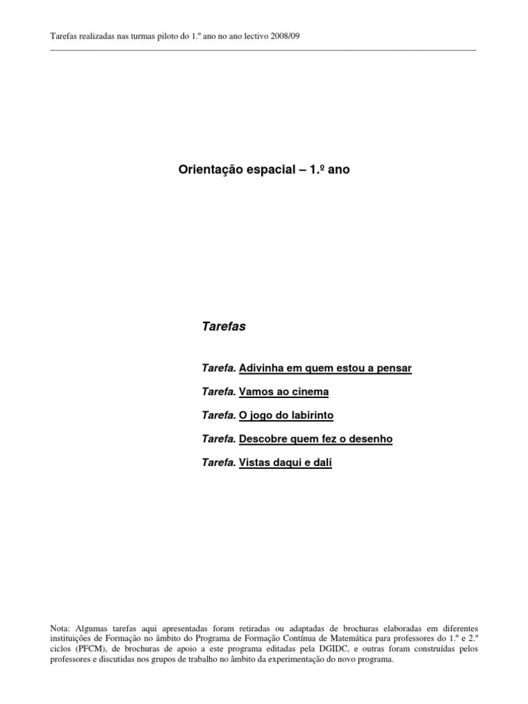 Tarefas Orientacao Espacial 1ano | PDF | Ensino De Matemática | Comunicação