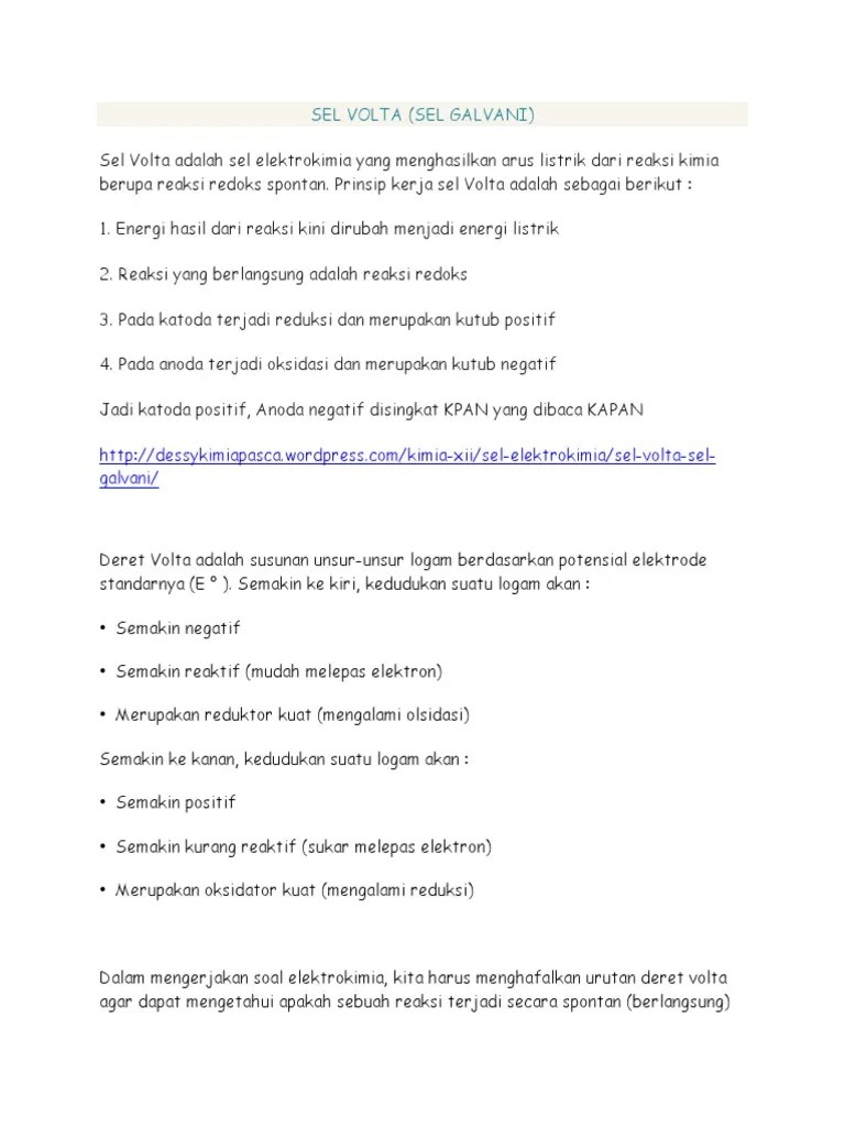 Dan berguna banget untuk anak kelas 12 ipa yang . Sel Volta