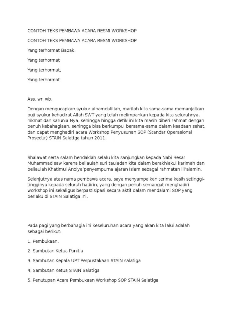Contoh Teks Pembawa Acara Resmi Workshop | PDF