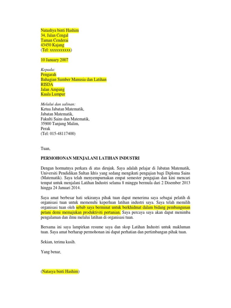 Pada kebiasaannya, pelajar akan menjalani latihan praktikal di syarikat yang berkaitan dengan bidang . Contoh Surat Permohonan Latihan Industri Pdf