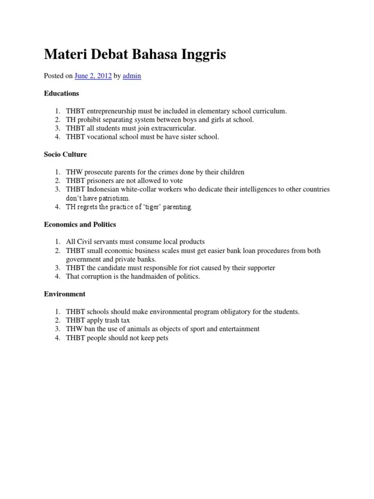 Materi Debat Bahasa Inggris | PDF