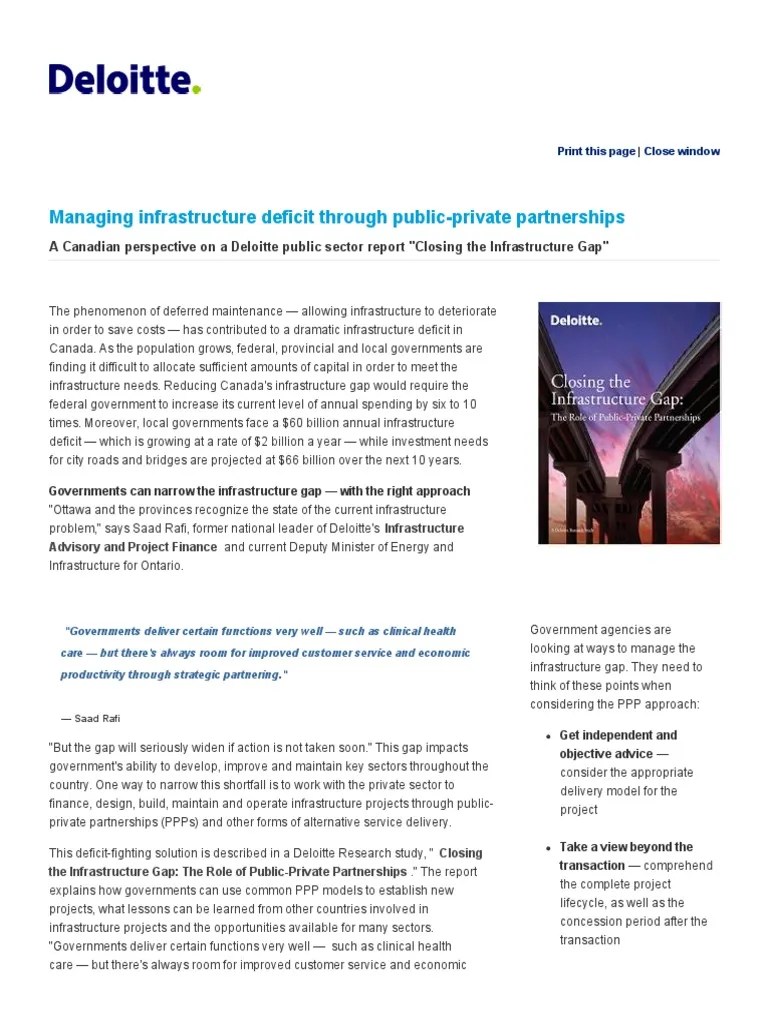Deloitte - Public Private Partnerships | PDF | Public–Private Partnership | Infrastructure