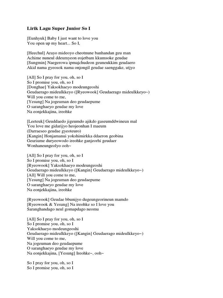 Ditulis oleh mendiang kim jong hyun, member shinee, menjadikan lagu ini semakin dicintai. Lirik Lagu Super Junior Pdf