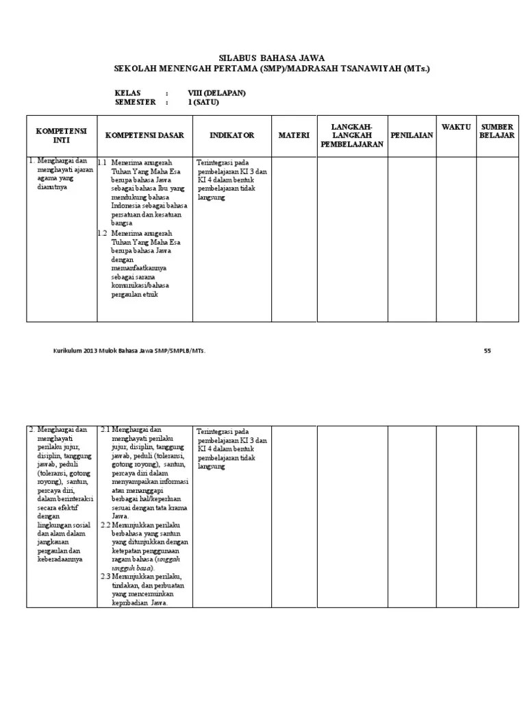Download kunci jawaban bahasa jawa kelas 8 semester 2. Silabus Basa Jawa Kelas 8 Pdf