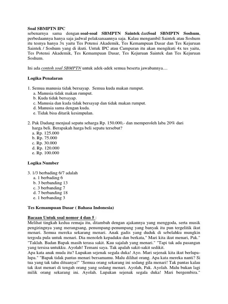 Contoh soal sbmptn soshum sosiologi. Soal Sbmptn Ipc Pdf