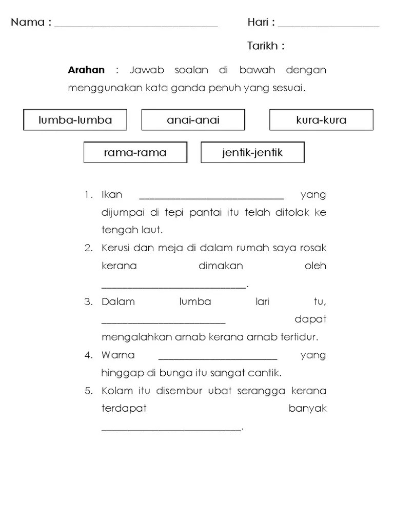2) sin ling membuat bingkai gambar dengan ______ aiskrim. Latihan Kata Ganda Penuh Tahun 2 Benytr