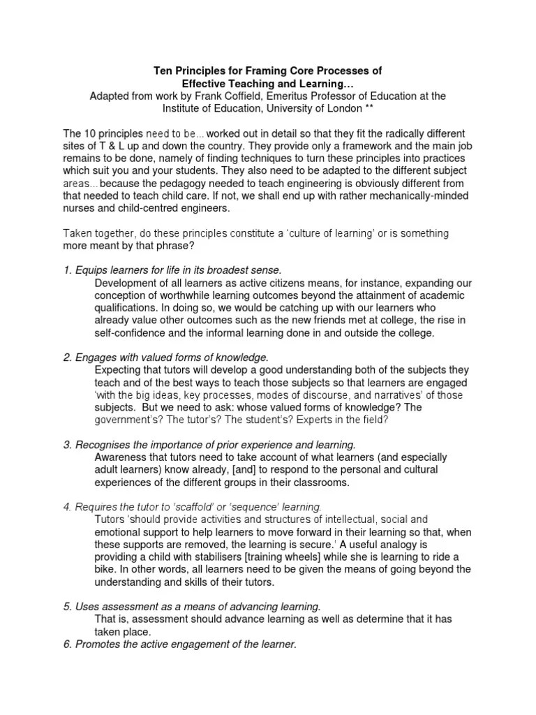 10 Principles Of Effective Learning & Teaching | PDF | Tutor | Learning