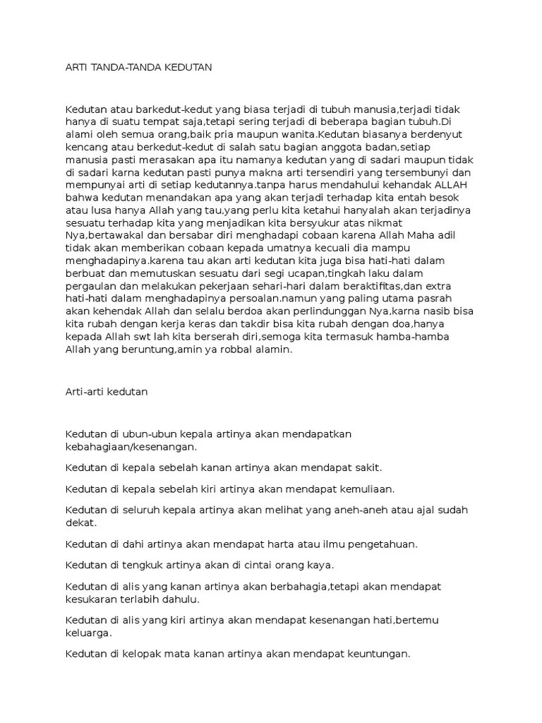 Meski ini jarang terjadi, penyebab alis kiri atas kedutan bisa jadi gejala penyakit serius, moms. Arti Tanda Keduten Pdf