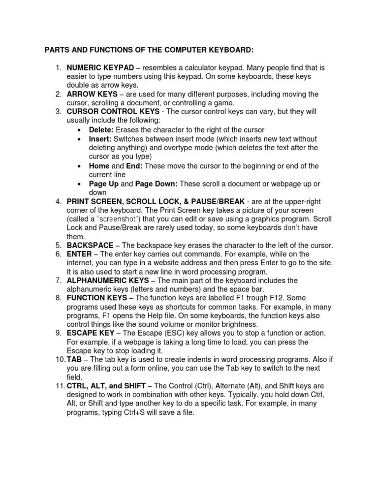 Parts And Functions Of The Computer Keyboard | PDF | Cursor (User ...