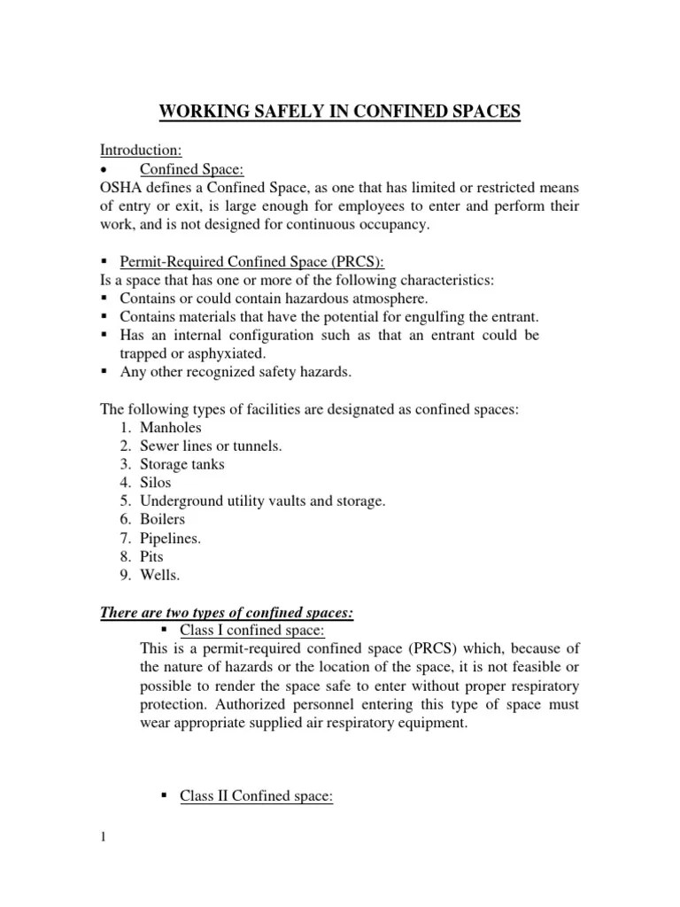 OSHA Confined Spaces Regulations | PDF | Carbon Monoxide | Oxygen