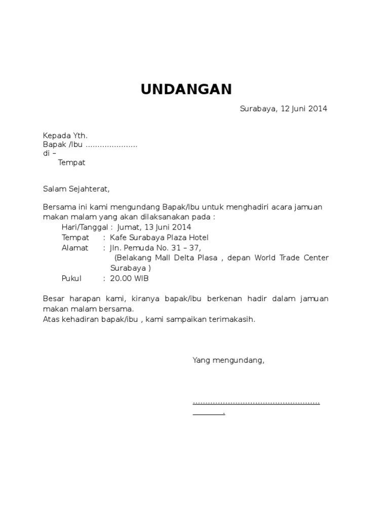 Contoh surat undangan makan malam dalam bahasa inggris contoh surat. Contoh Undangan Jamuan Makan Pdf