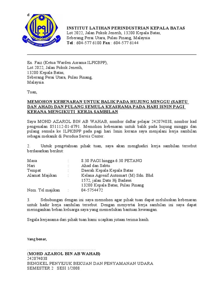 Contoh Surat Permohonan Kerja Psh