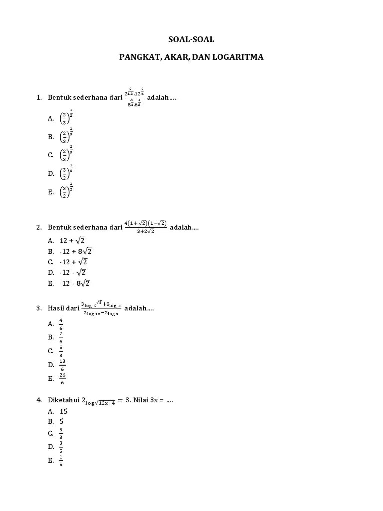 Soal Dan Jawaban Pangkat Akar Dan Logaritma Kumpulan Contoh Surat Dan Soal Terlengkap Logaritma digunakan untuk menentukan besar pangkat dari suatu bilangan pokok.