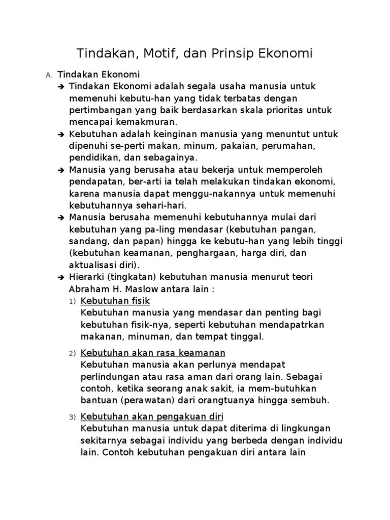 Tindakan, Motif, Dan Prinsip Ekonomi | PDF
