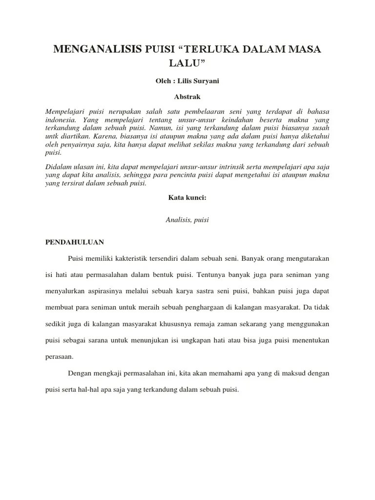 Menganalisis Puisi &ldquo;Terluka Dalam Masa Lalu&rdquo; | PDF