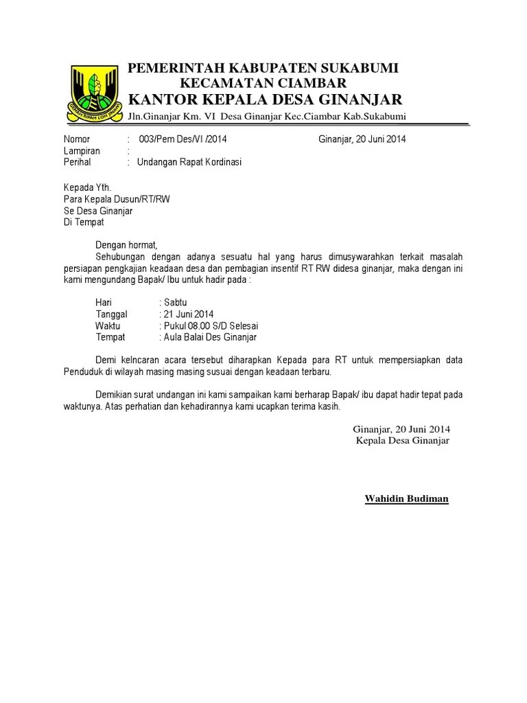 Pemerintah kabupaten magetan kecamatan bantur desa sukoharjo. Undangan Rapat Desa Pdf