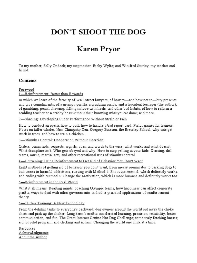 Dont Shoot The Dog Karen Pryor 0 | PDF | Animal Training | Reinforcement