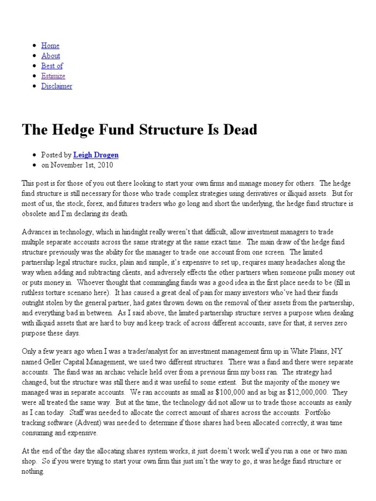The Hedge Fund Structure | PDF | Carried Interest | Hedge Fund