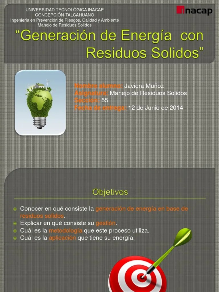 Generación De Energía Con Residuos Solidos Final | PDF | Pirólisis | Biogás