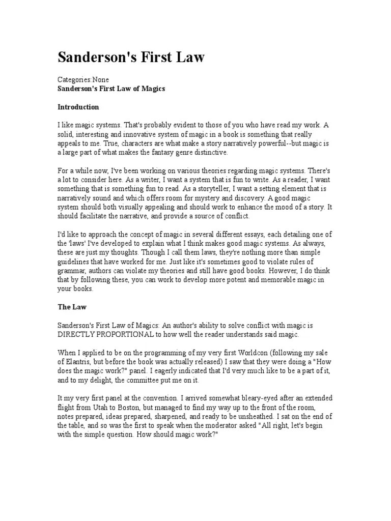 Sanderson's Laws Of Magic | PDF | Magic (Paranormal) | Fantasy