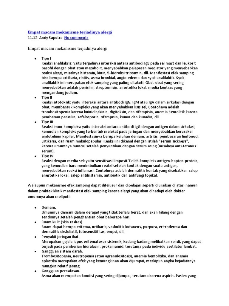 Empat Macam Mekanisme Terjadinya Alergi | PDF
