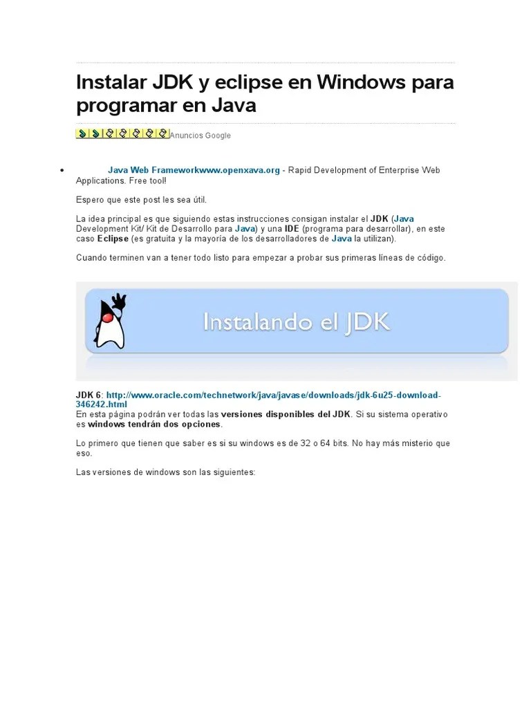 Instalar JDK Y Eclipse En Windows Para Programar En Java | PDF ...