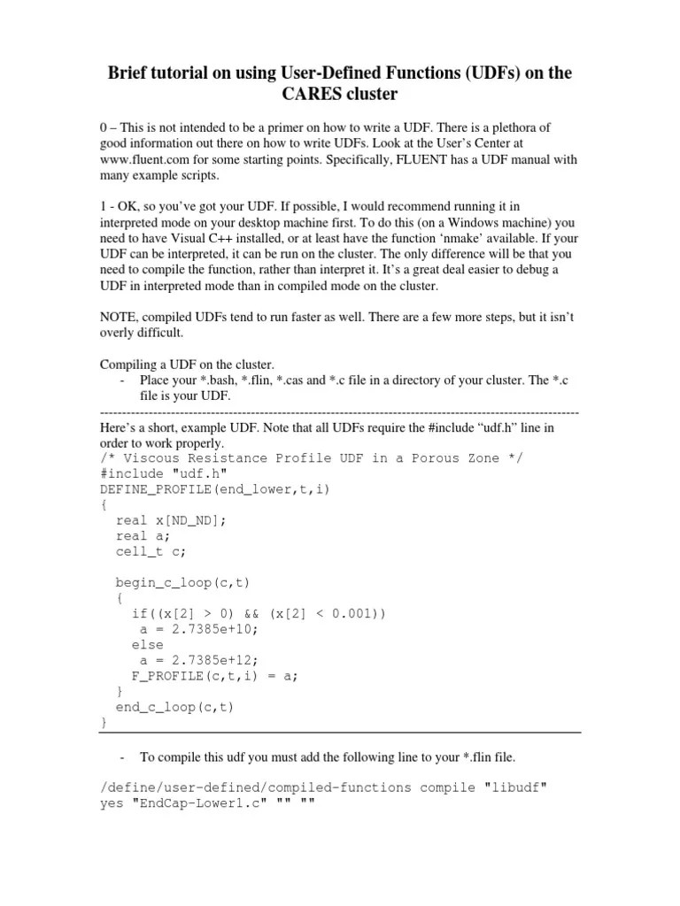 Brief Tutorial On Using User-Defined Functions (Udfs) On The Cares ...