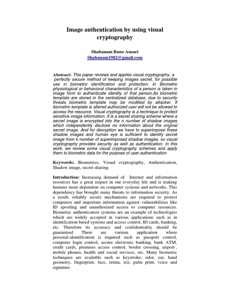 Image Authentication By Using Visual Cryptography | PDF | Biometrics ...