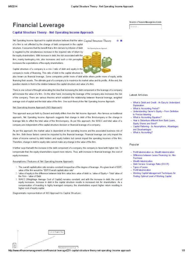 Capital Structure Theory - Net Operating Income Approach | PDF | Capital Structure | Financial ...