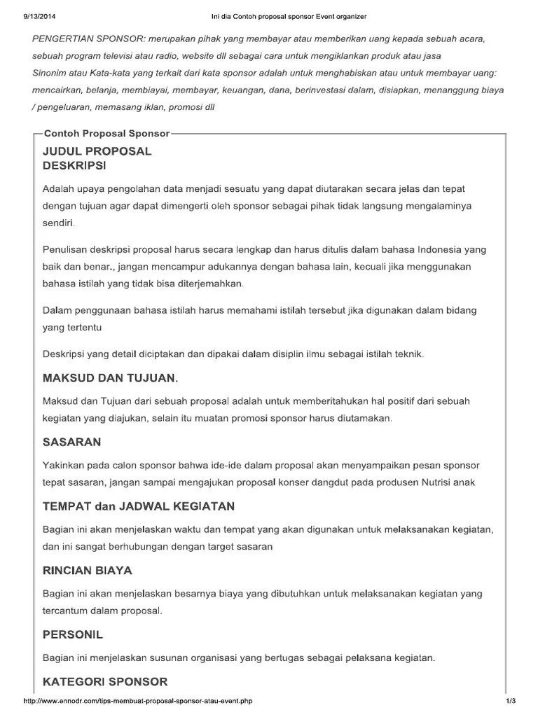 Bagi kalian yang ingin menggeluti dunia event organzing atau penyelenggaraan event, proposal menjadi salah. Contoh Proposal Sponsor Event Organizer