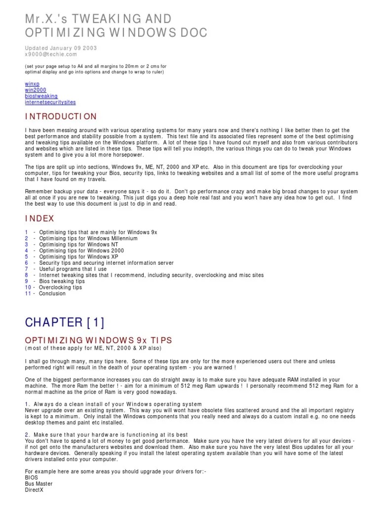 Tweaking Optimizing Windows | Download Free PDF | Windows Registry ...