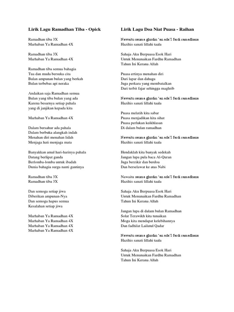 Lirik Lagu Selamat Datang Ramadhan