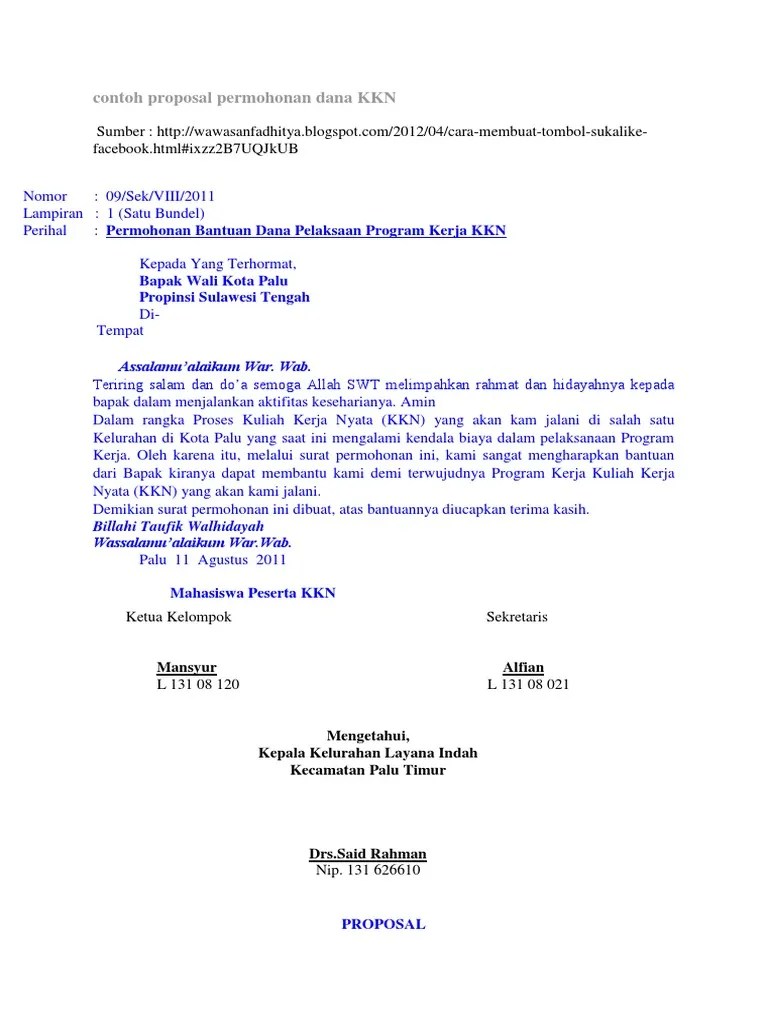 Permohonan bantuan dana hibah / bansos. Contoh Proposal Permohonan Dana Kkn