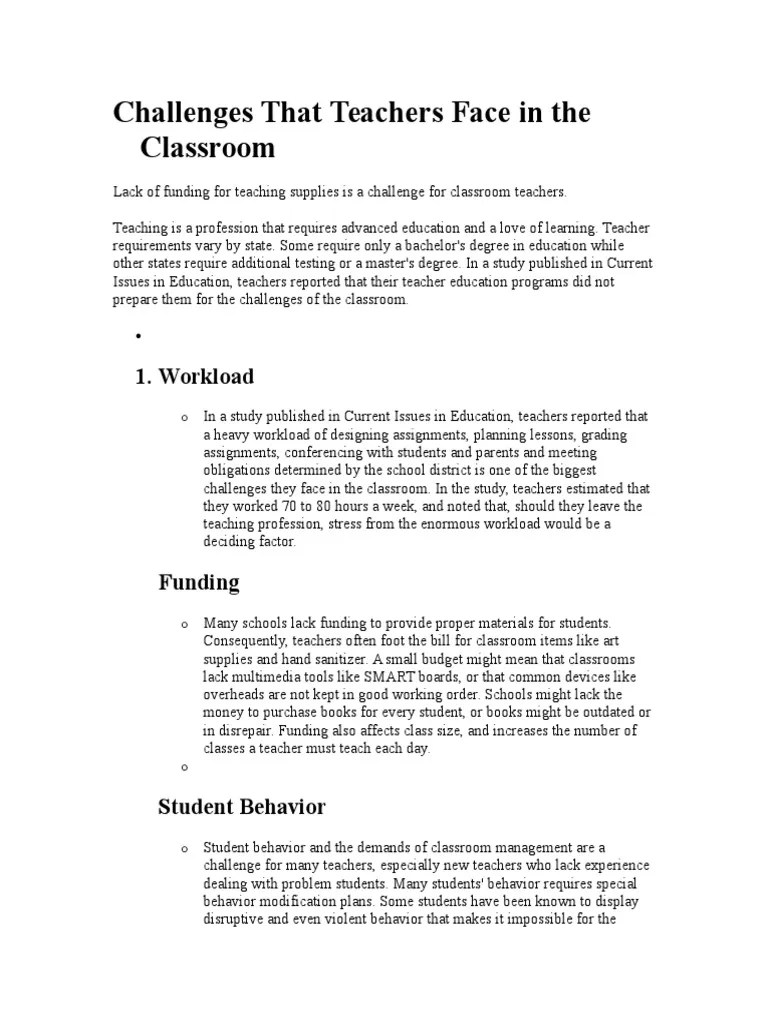 Challenges That Teachers Face In The Classroom | PDF | Classroom ...