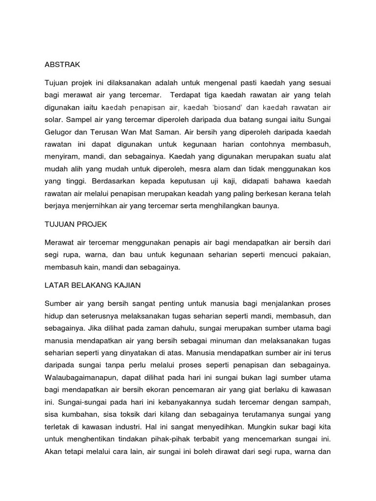 Saya mendapat persoalan daripada pelajar, apa beza topik pengenalan dan latar belakang kajian/projek yang terdapat. Abstrak Dan Latar Belakang Kajian Penapis Air Pdf