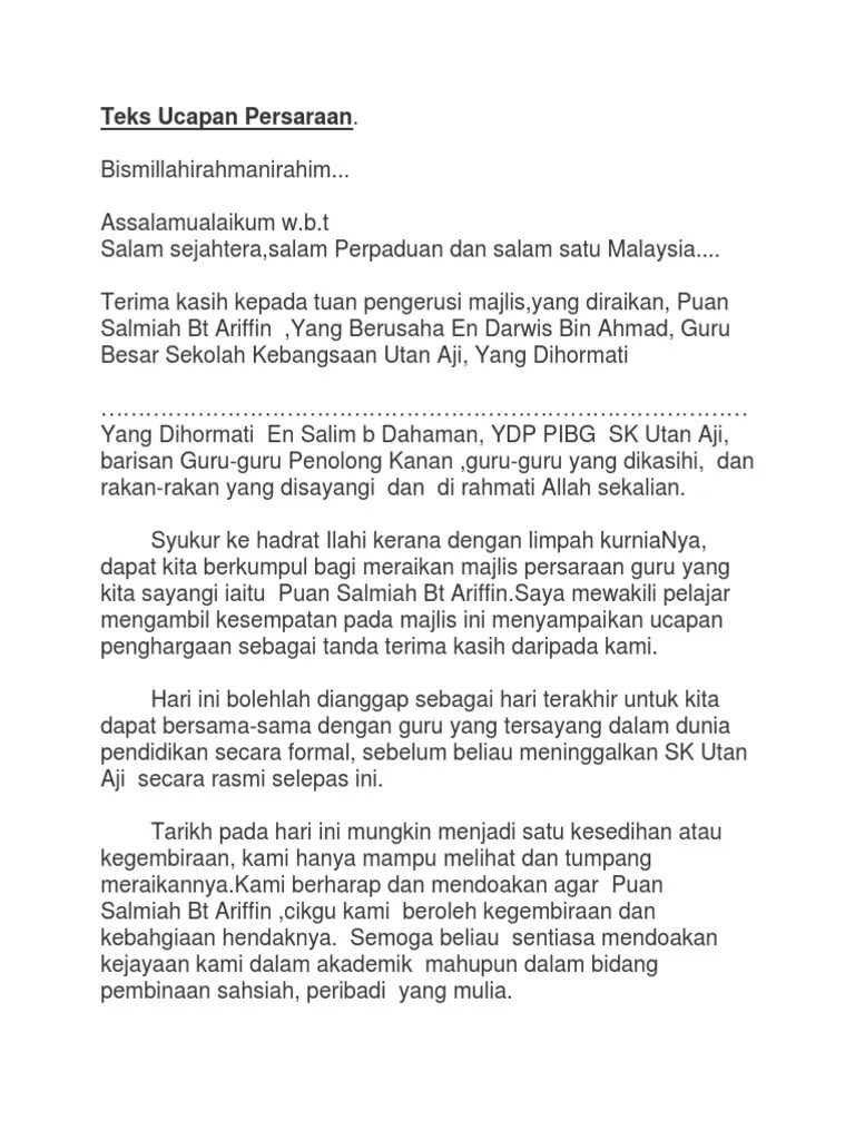 Teks Pengacara Majlis Perpisahan - Doc Teks Pengacara Majlis Persaraan Anneza Hussein Academia Edu