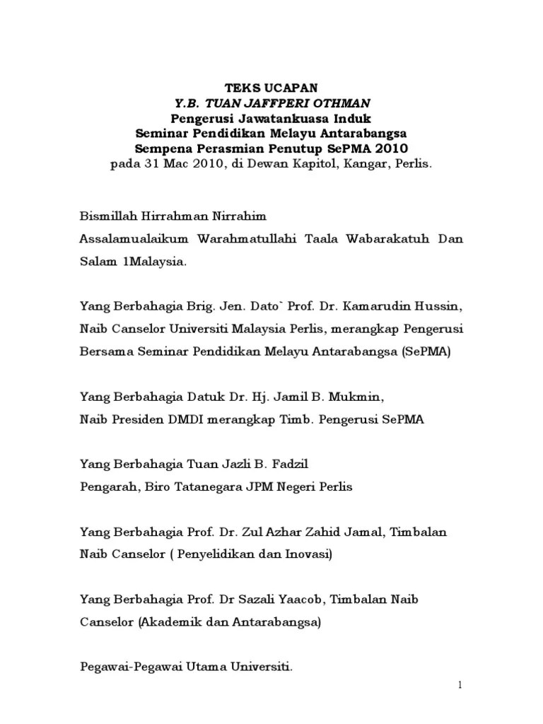 Teks ucapn utk ringkas utk pelbagai acara.semoga bermanfaat utk semua. Teks Ucapan Pengerusi Kuasa Pdf