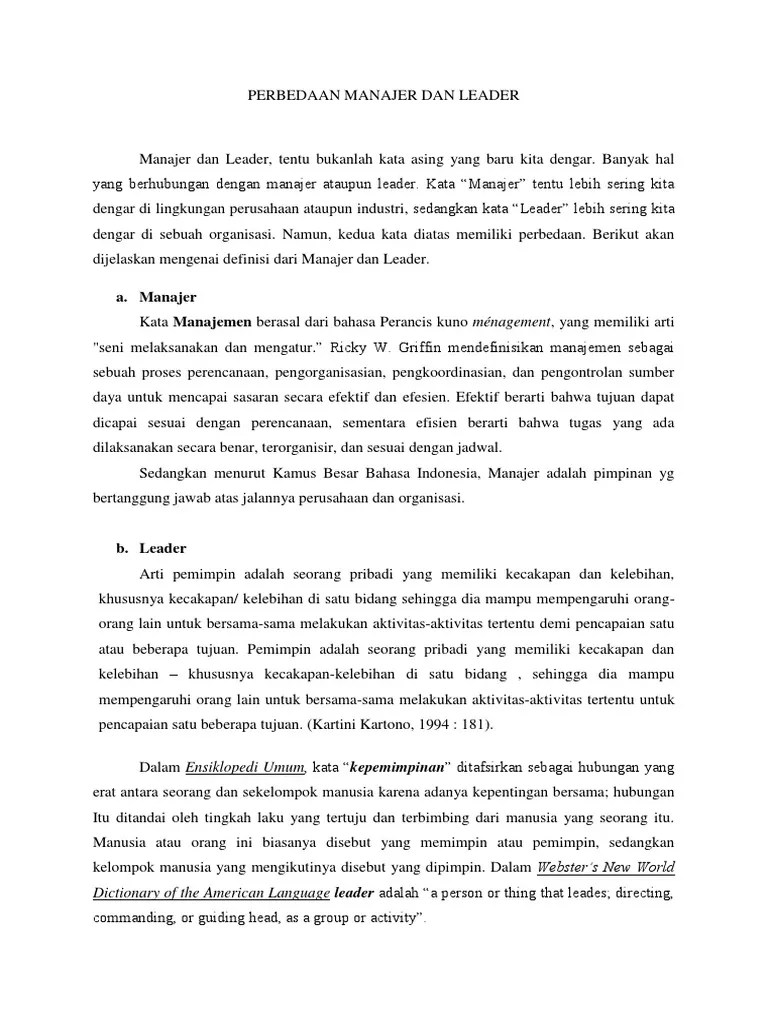 Perbedaan Manajer Dan Leader | PDF