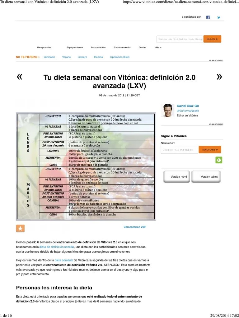 Tu Dieta Semanal Con Vitónica - Definición 2.0 Avanzada - (LXV ...