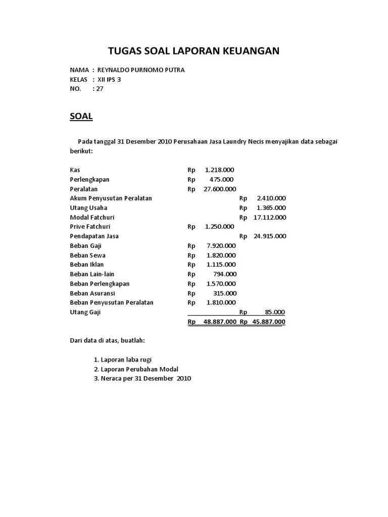 Contoh Laporan Keuangan Sederhana Doc Nusagates 
