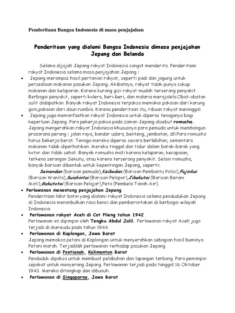 Penderitaan Bangsa Indonesia Di Masa Penjajahan | PDF