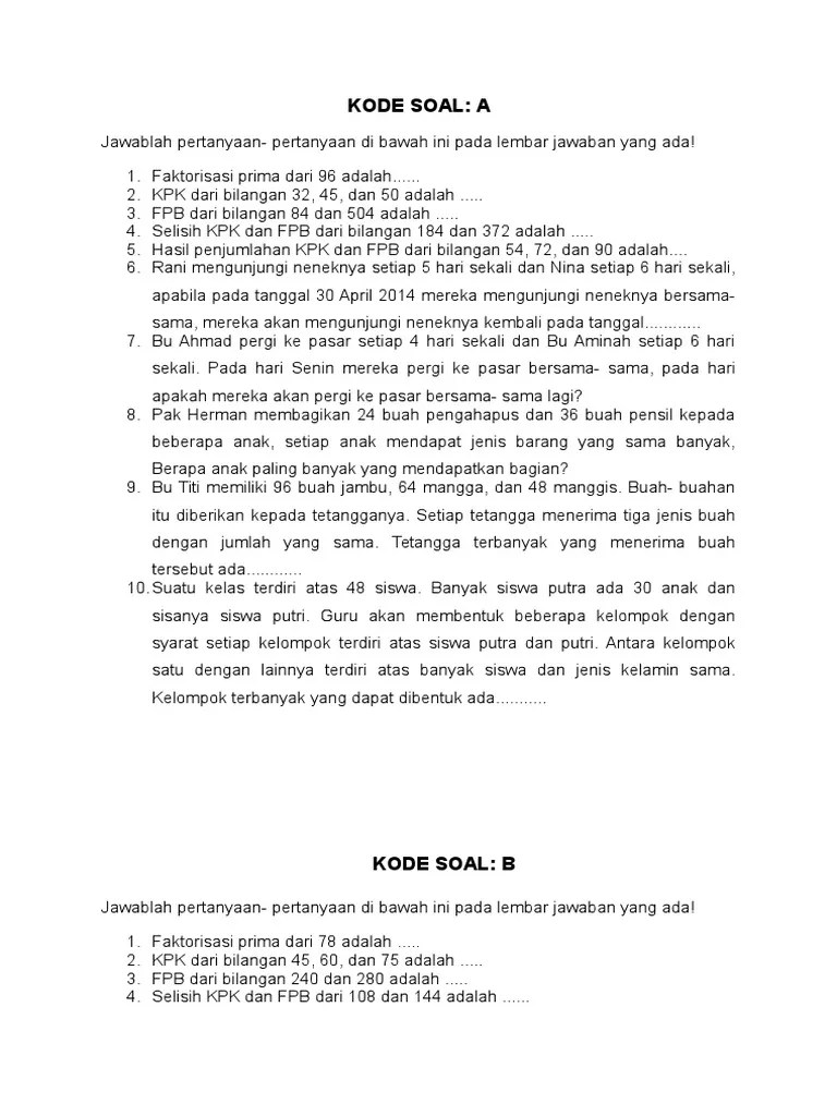 Soal Cerita Kpk Dan Fpb Interactive Worksheet Pak Yudi memiliki 12 apel dan 18 jeruk.