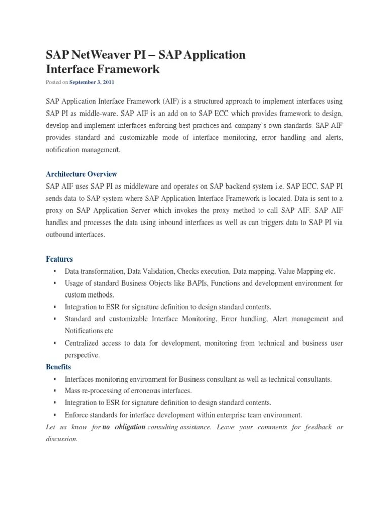 SAP NetWeaver PI - SAP AIF (Application Interface Framework) | PDF | Interface (Computing) | Sap Se