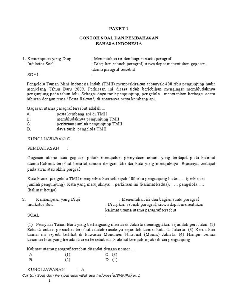 Contoh Soal UN Bahasa Indonesia SMP Pk1 Dan Pembahasannya | PDF