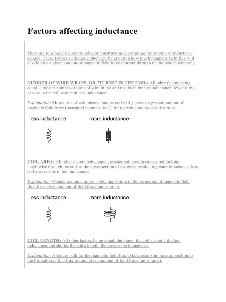 Factors Affecting Inductance Inductor Electromagnetism
